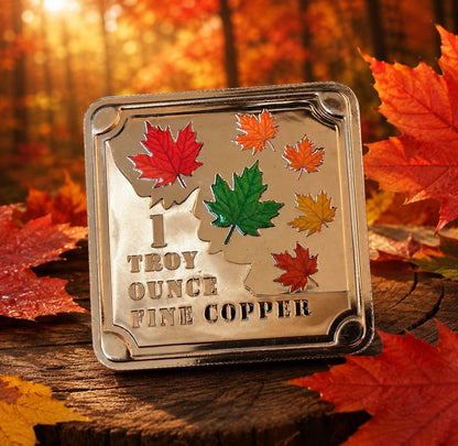 1 oz Copper Square Stackable Bar - Maple Leaves  Thumbnail (IN STOCK)
