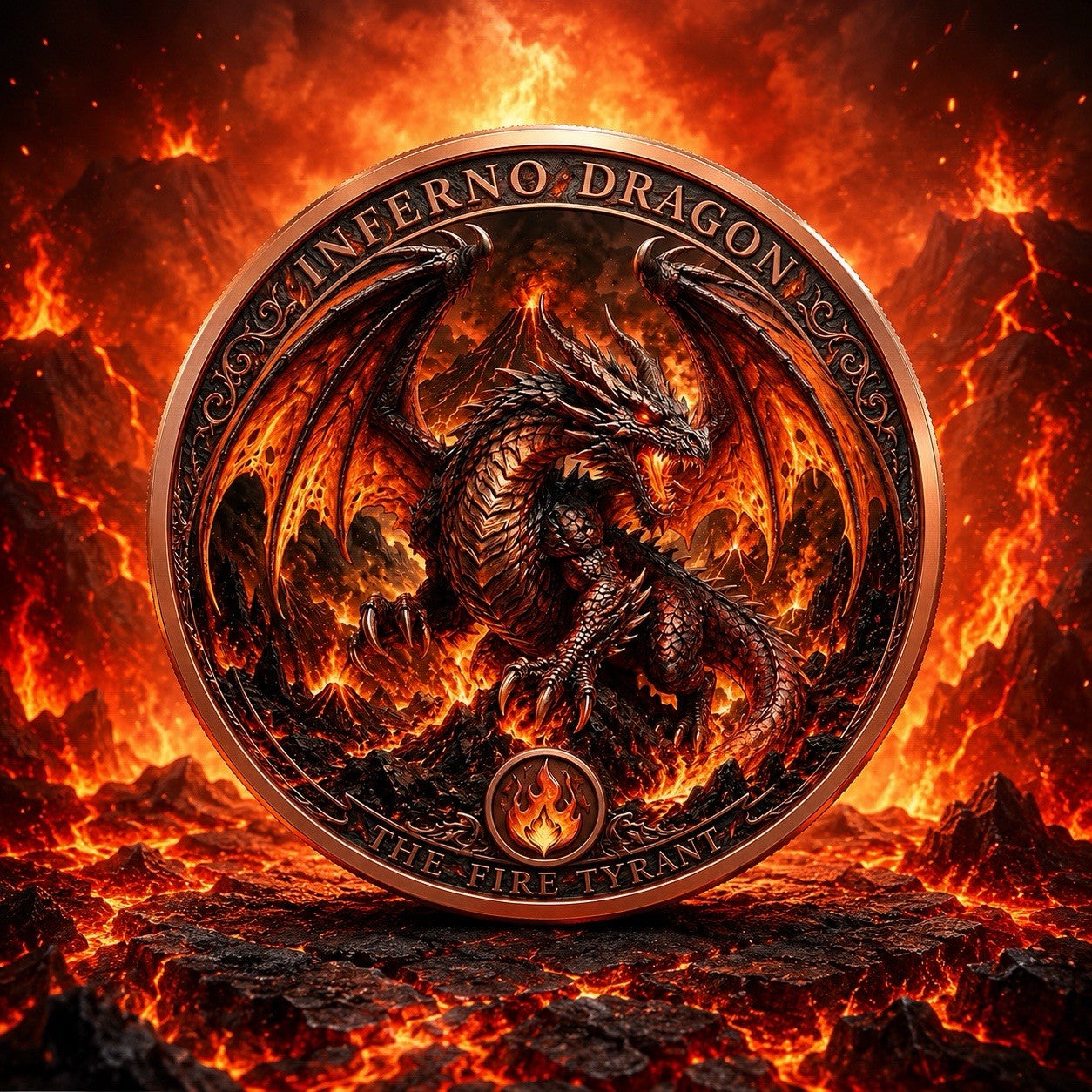 Inferno Dragon The Fire Tyrant 1 Kilo Copper Medal