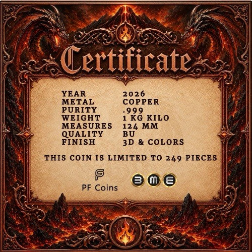 Inferno Dragon The Fire Tyrant 1 Kilo Copper Medal