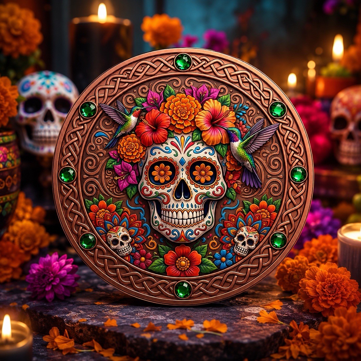 2026 Memento Mori Series: Sugar Skull 1 Oz Copper Coin Día de Los Muertos