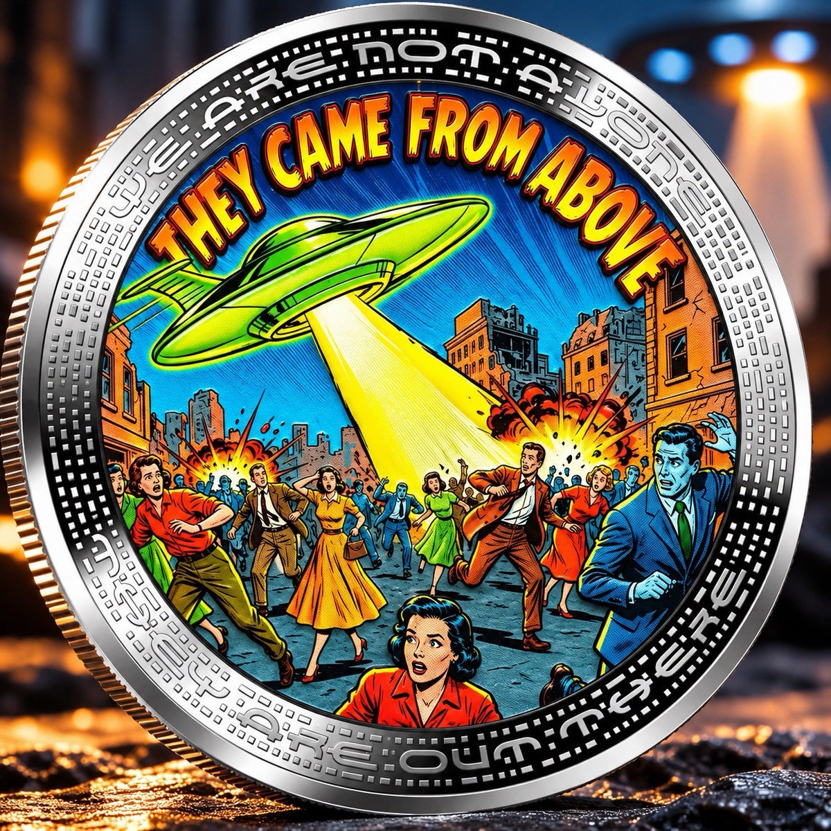 2026 Cameroon Alien Comic Book 1 oz .999 Silver Proof Coin, UFO Art