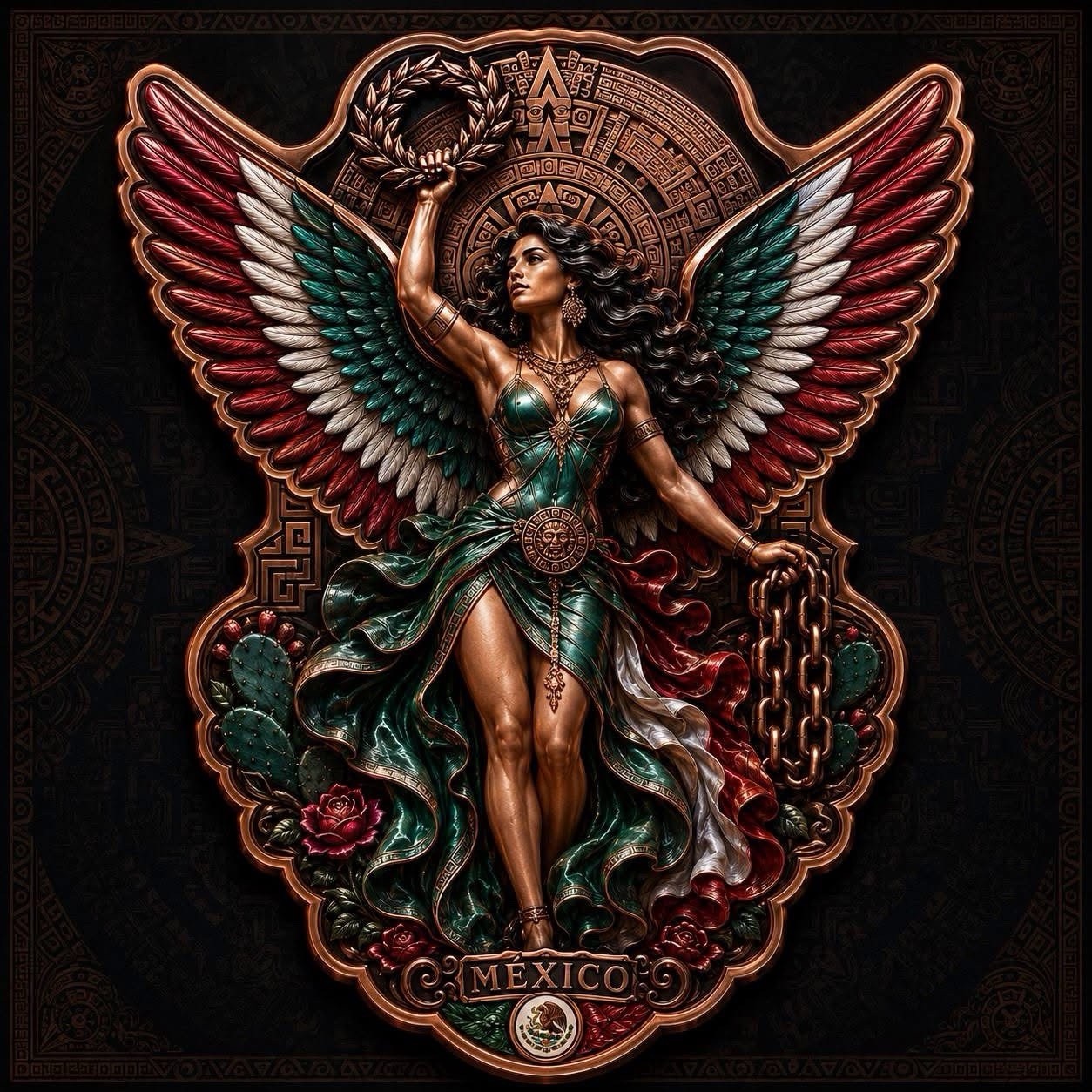 Mexican Heritage Libertad Wings HR 5oz Copper Medal in Display Box