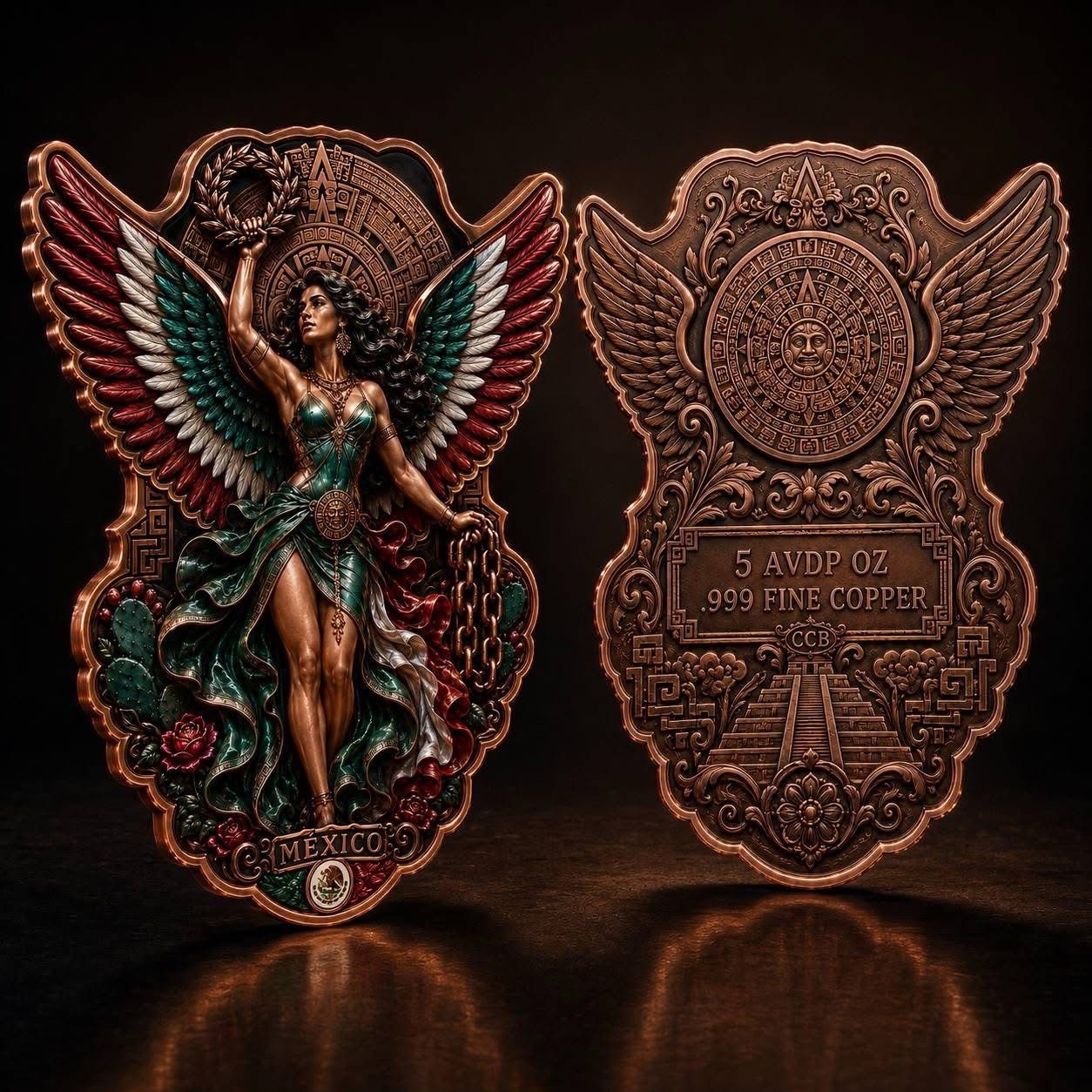 Mexican Heritage Libertad Wings HR 5oz Copper Medal in Display Box