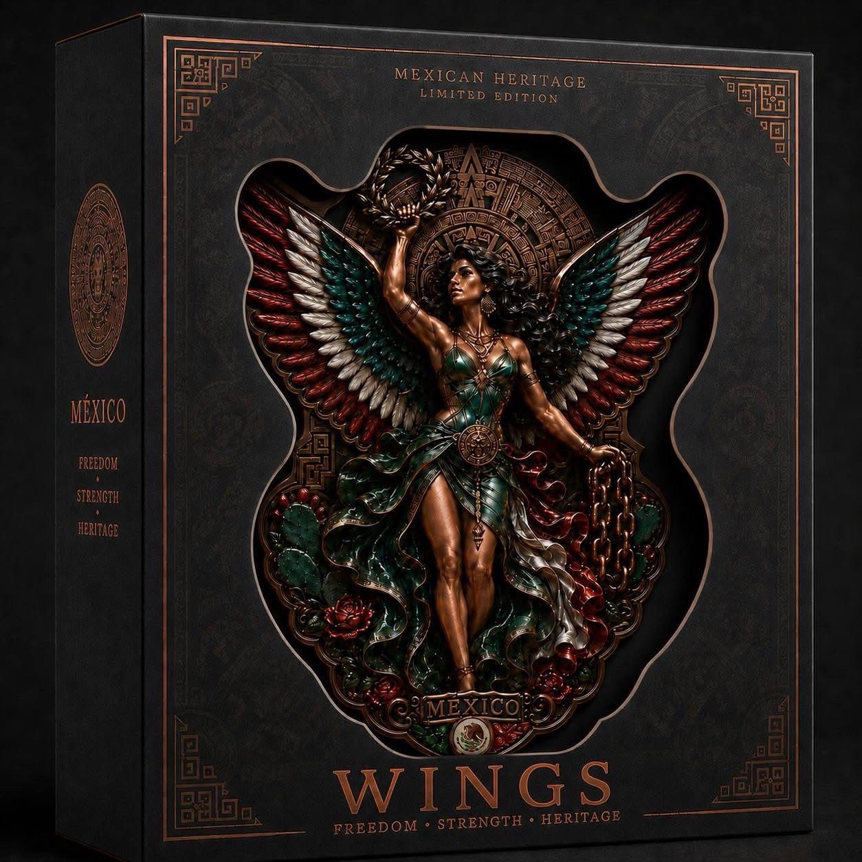 Mexican Heritage Libertad Wings HR 5oz Copper Medal in Display Box