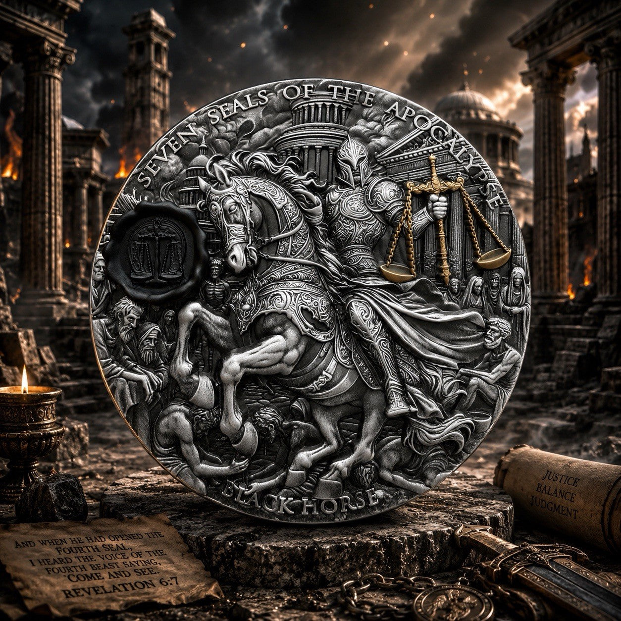 2026 Niue Seven Seals of the Apocalypse Black Horse 3 oz Silver Coin