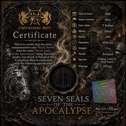 2026 Niue Seven Seals of the Apocalypse Black Horse 3 oz Silver Coin