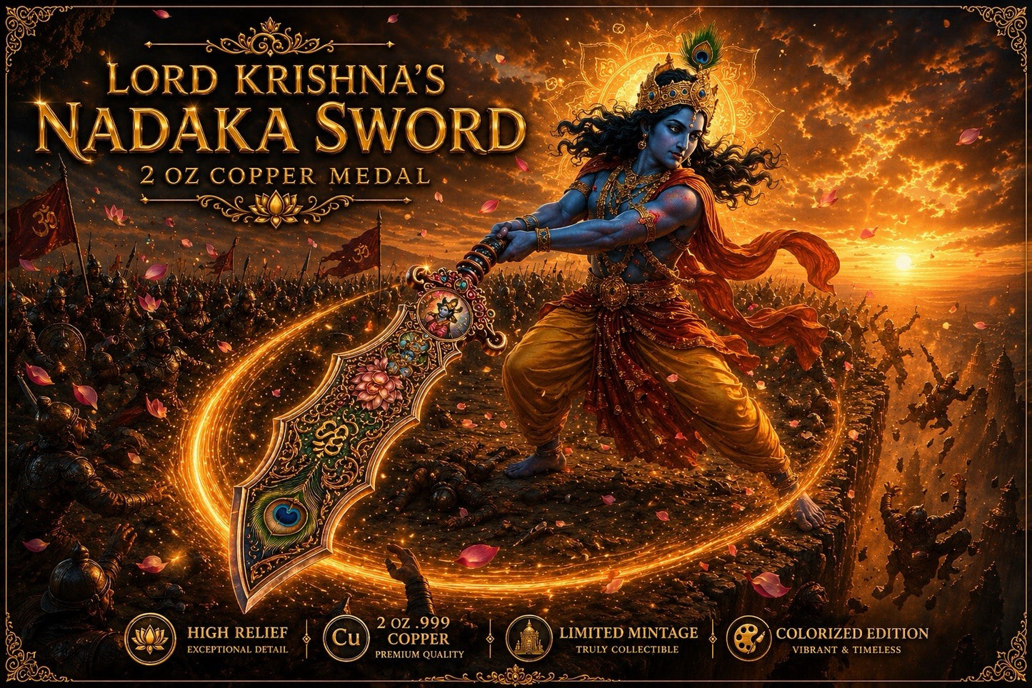 Lord Krishna's Nadaka Sword 2 oz Copper High Relief Shaped Medal