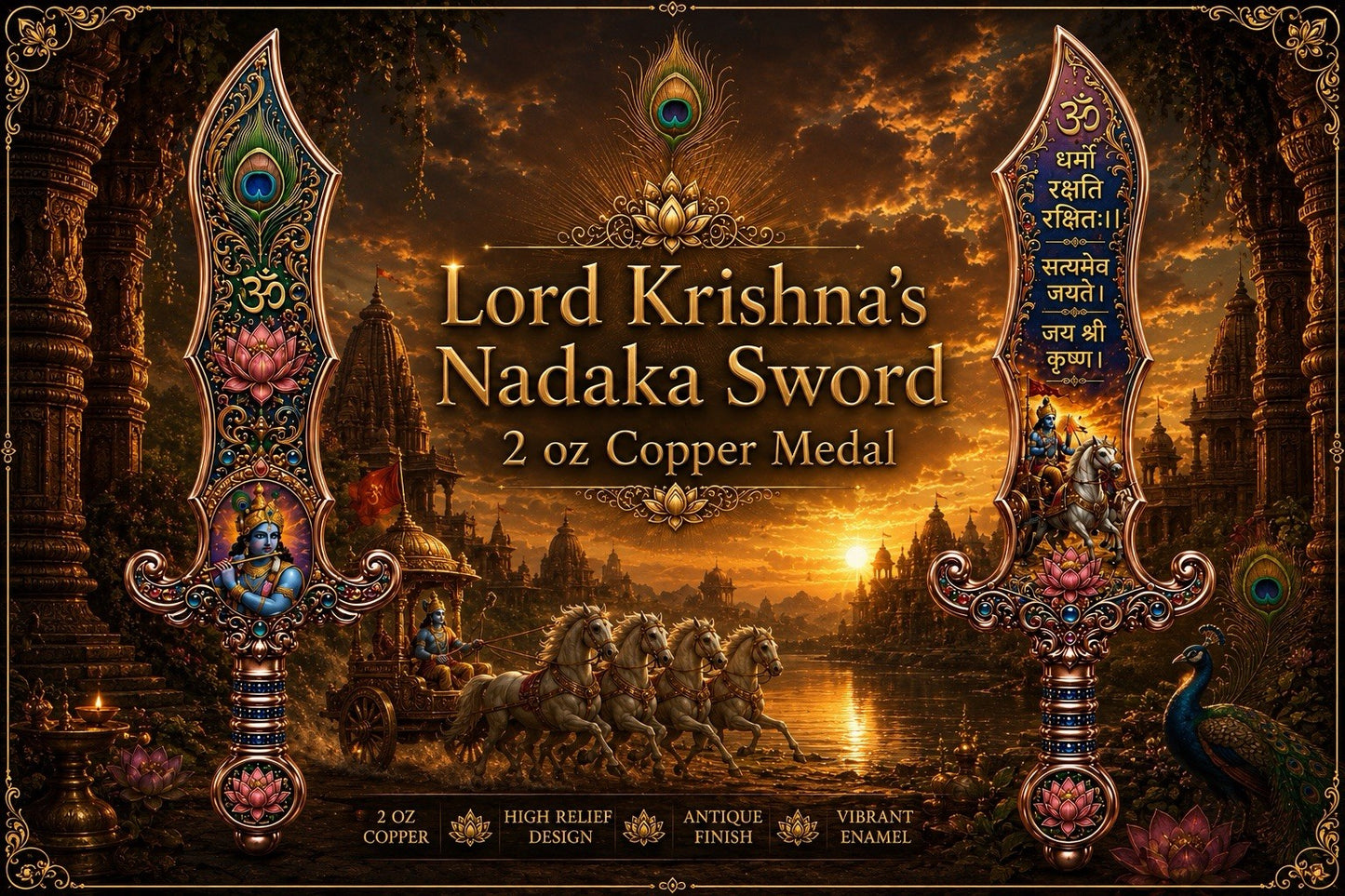 Lord Krishna's Nadaka Sword 2 oz Copper High Relief Shaped Medal