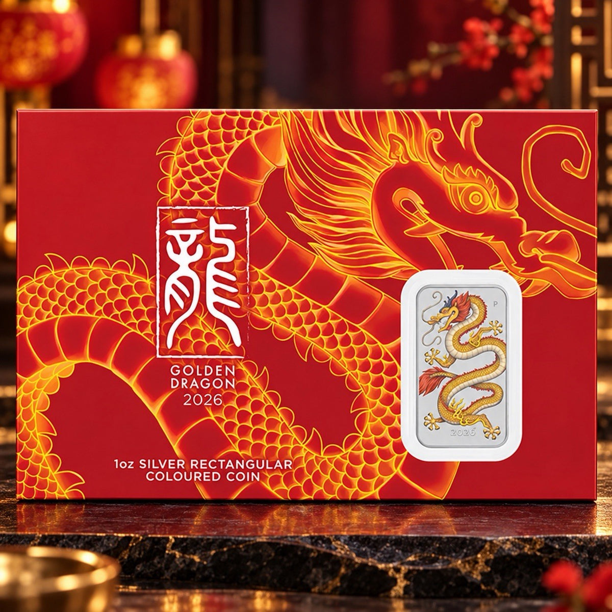 2026 Australia Golden Dragon Bar Colorized 1 oz Silver Coin in Card