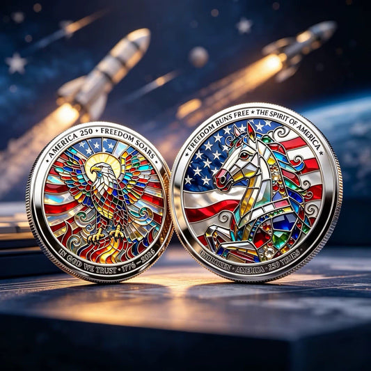 America 250th Stained Glass Style Commemorative Coin, Eagle & Horse