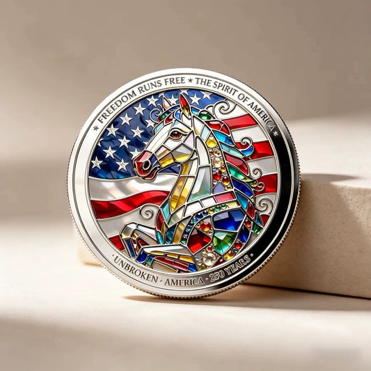 America 250th Stained Glass Style Commemorative Coin, Eagle & Horse