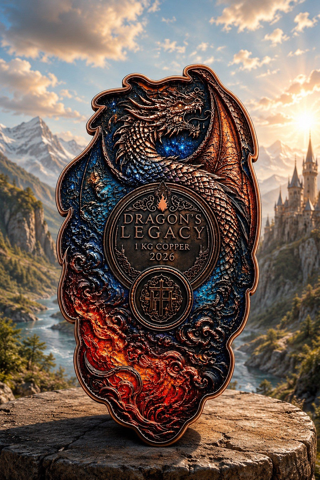 Dragon's Legacy Shaped 1 Kilo Copper Medal Low Mintage With Wooden Case