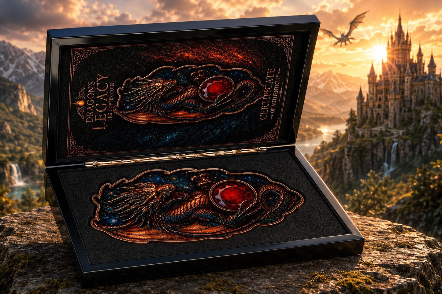Dragon's Legacy Shaped 1 Kilo Copper Medal Low Mintage With Wooden Case