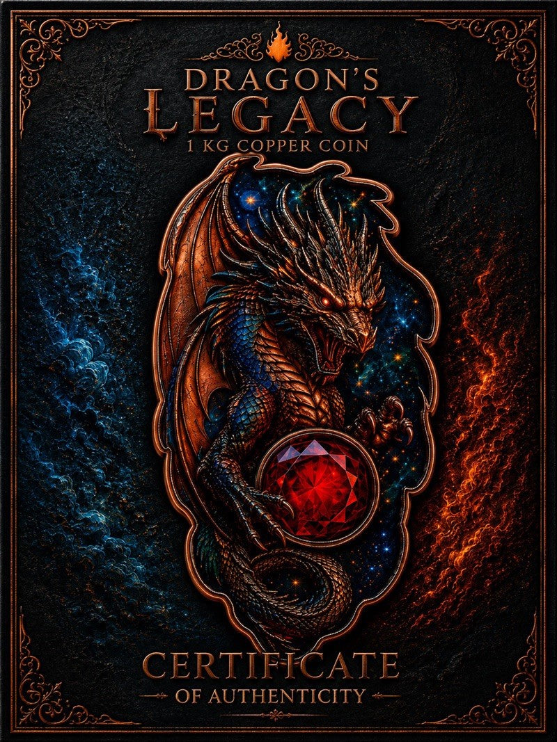 Dragon's Legacy Shaped 1 Kilo Copper Medal Low Mintage With Wooden Case