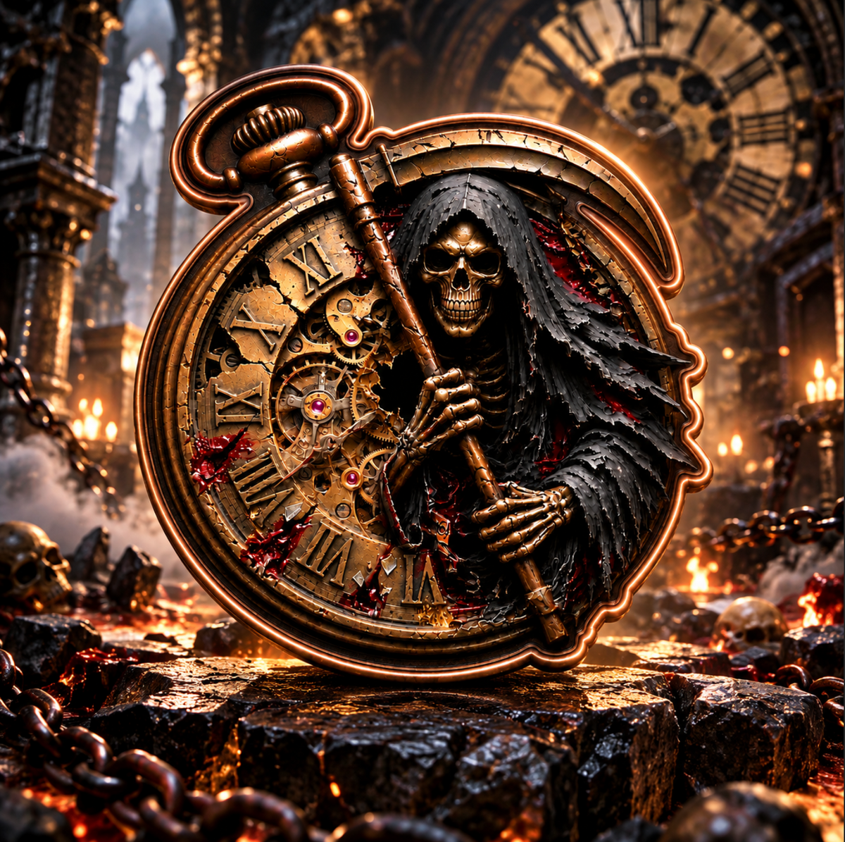 2026 Out of Time Grim Reaper 2 oz Copper Medal Antique Shaped