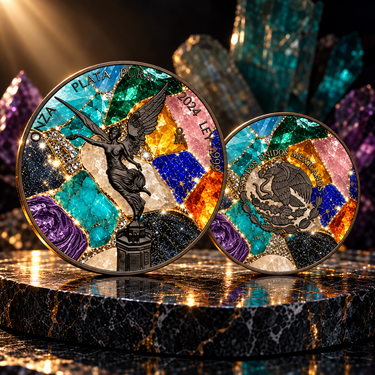 2024 Precious Mosaic Gemstones Libertad 1 Oz Silver Coin Mexico