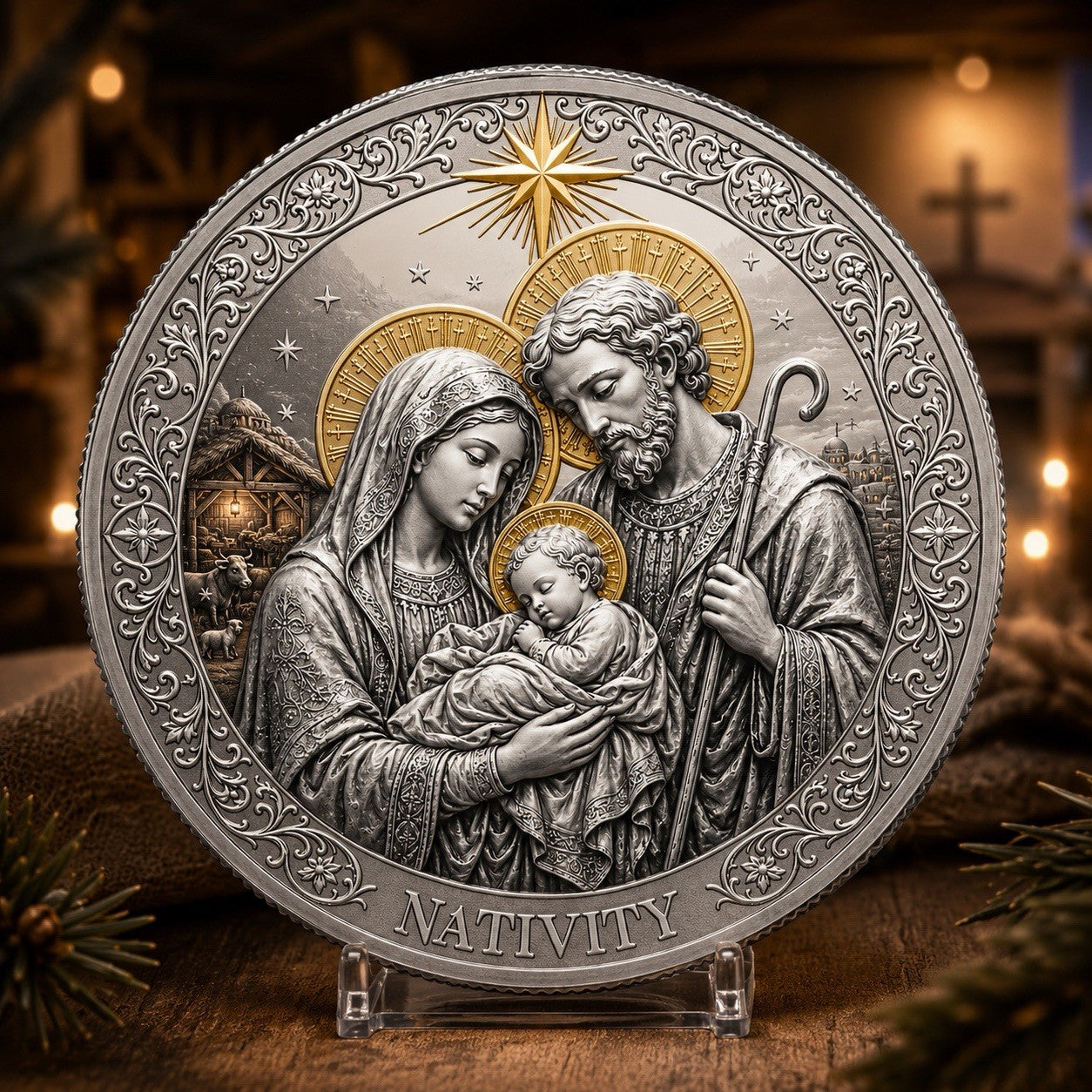 2026 Cameroon Nativity 5 oz White Brass Coin