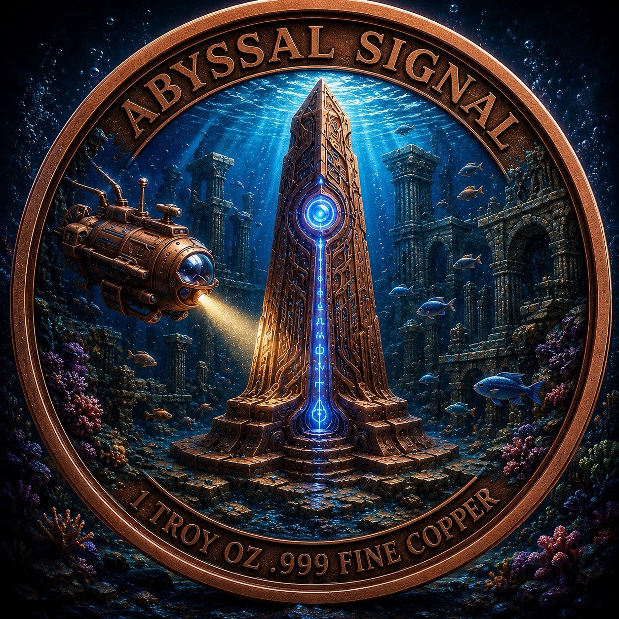 2026 Beyond the Universe Abyssal Signal 1oz Copper Round  Glow effect