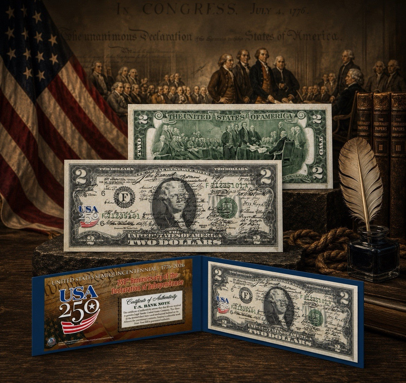 Genuine Legal Tender $2 Bill 'America's 250th' Declaration Signers