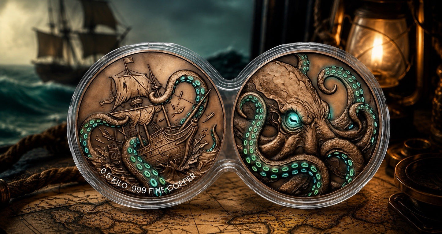 Kraken Dual-Coin Set  1 Kilogram .999 Fine Copper Round