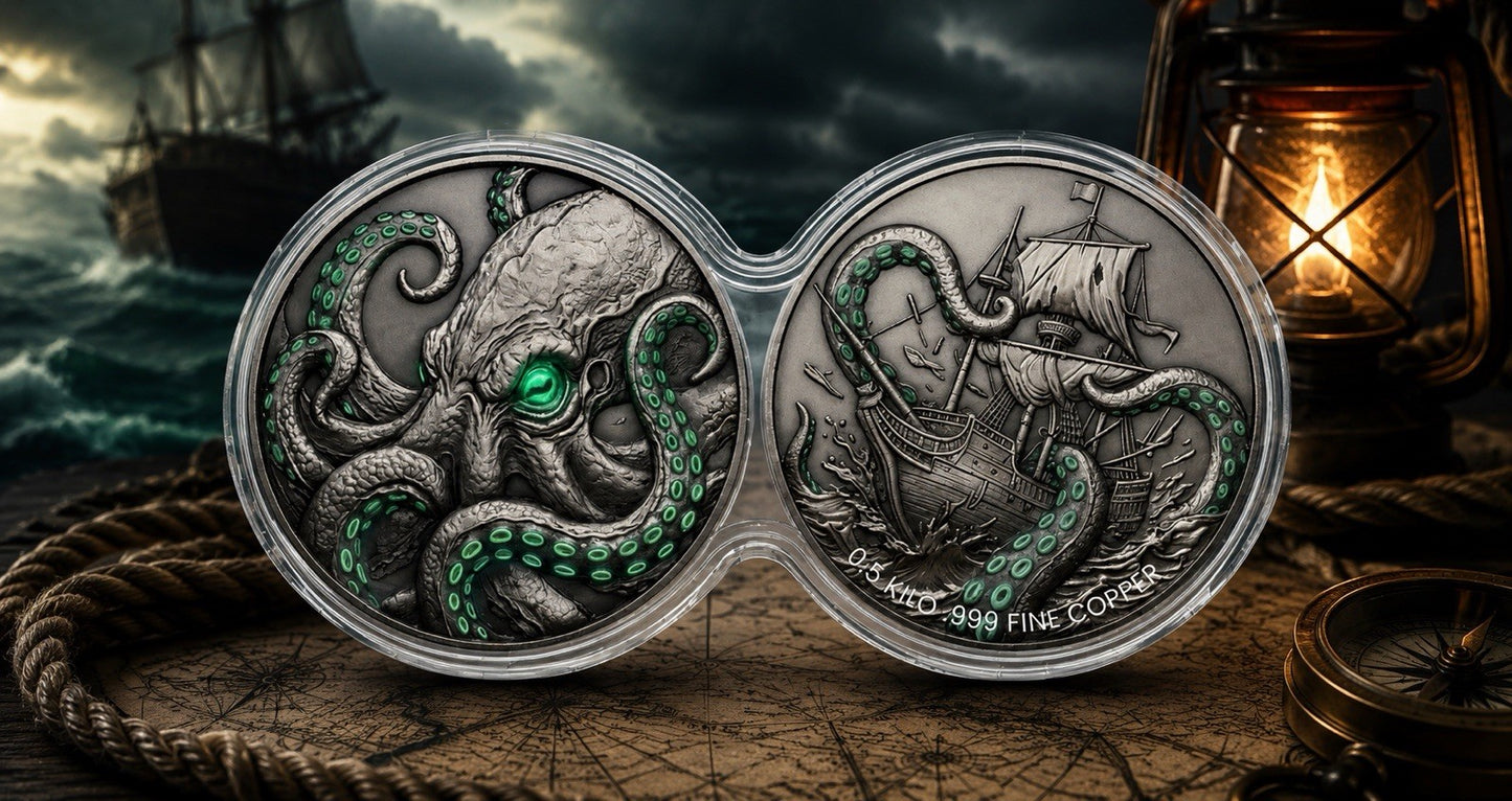 Kraken Dual-Coin Set  1 Kilogram .999 Fine Copper Round