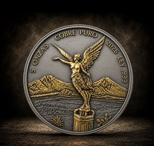 Antiqued Libertad en Oro Colorized 5 oz Copper Medal