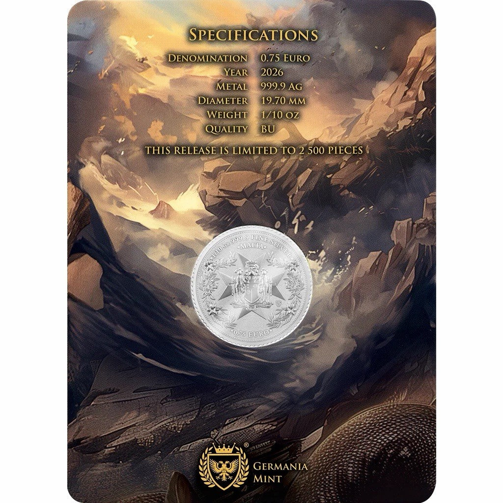 2026 Malta Golden Eagle 1/10 oz .999 Silver Coin BU in Assay Card