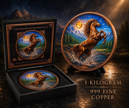 1 Kilo the Majestic Mountain Stallion .999 Copper Round