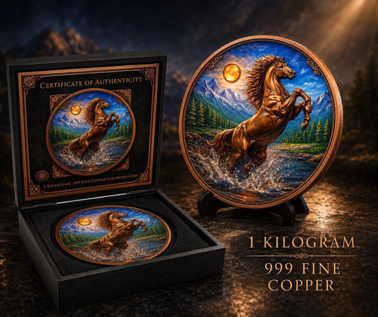 1 Kilo the Majestic Mountain Stallion .999 Copper Round