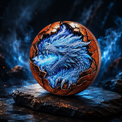 2026 Blue Frozen  Fire Cracked Dragon 5oz Copper Round