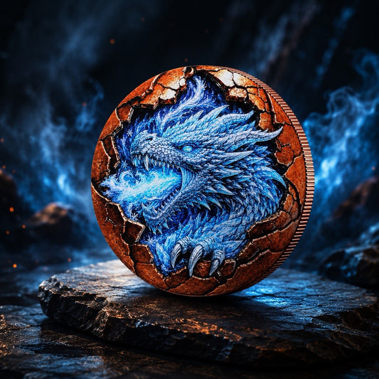 2026 Blue Frozen  Fire Cracked Dragon 5oz Copper Round