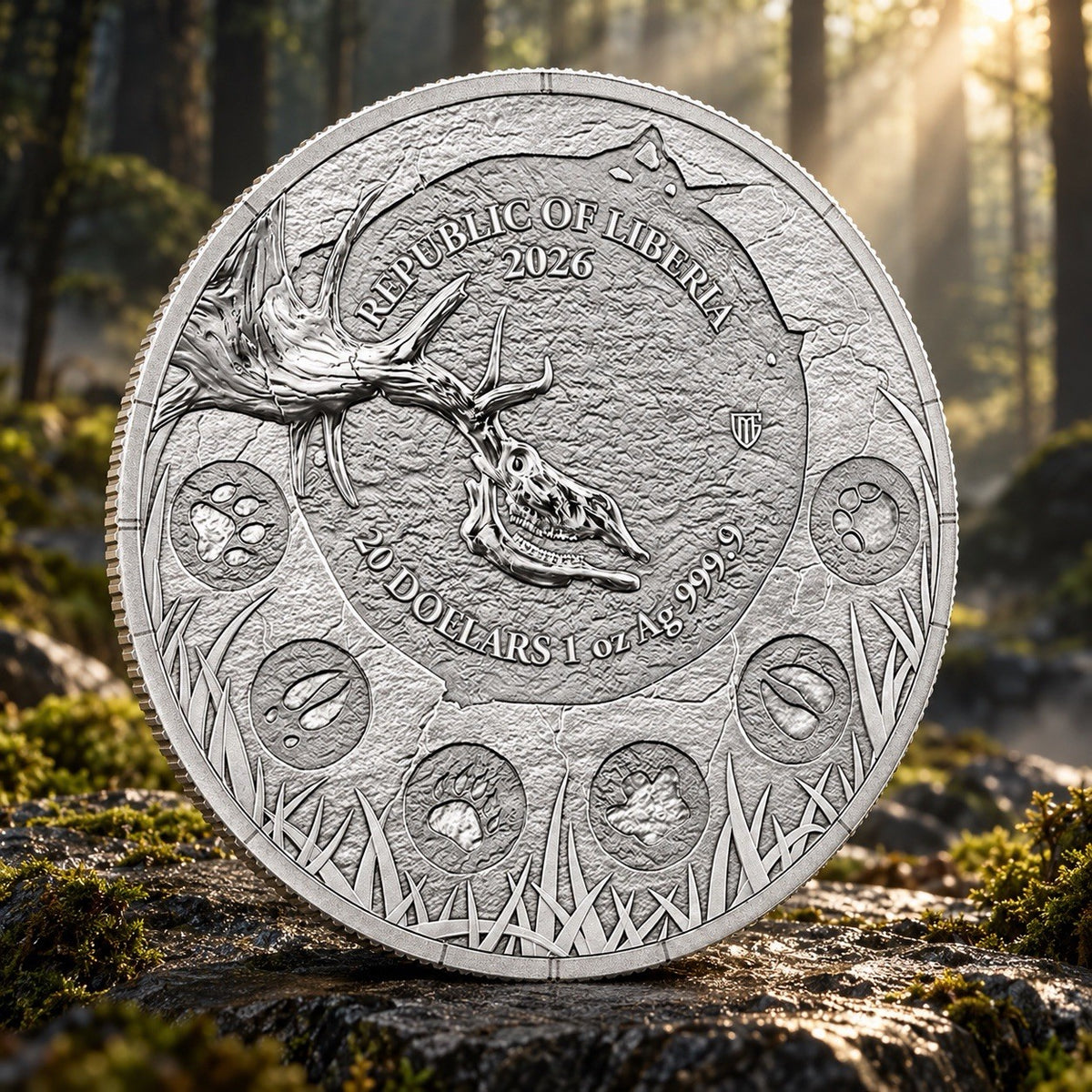 2026 Liberia Megafauna  Giant Deer BU 1 oz Silver Coin Germania Mint (PRE-ORDER)