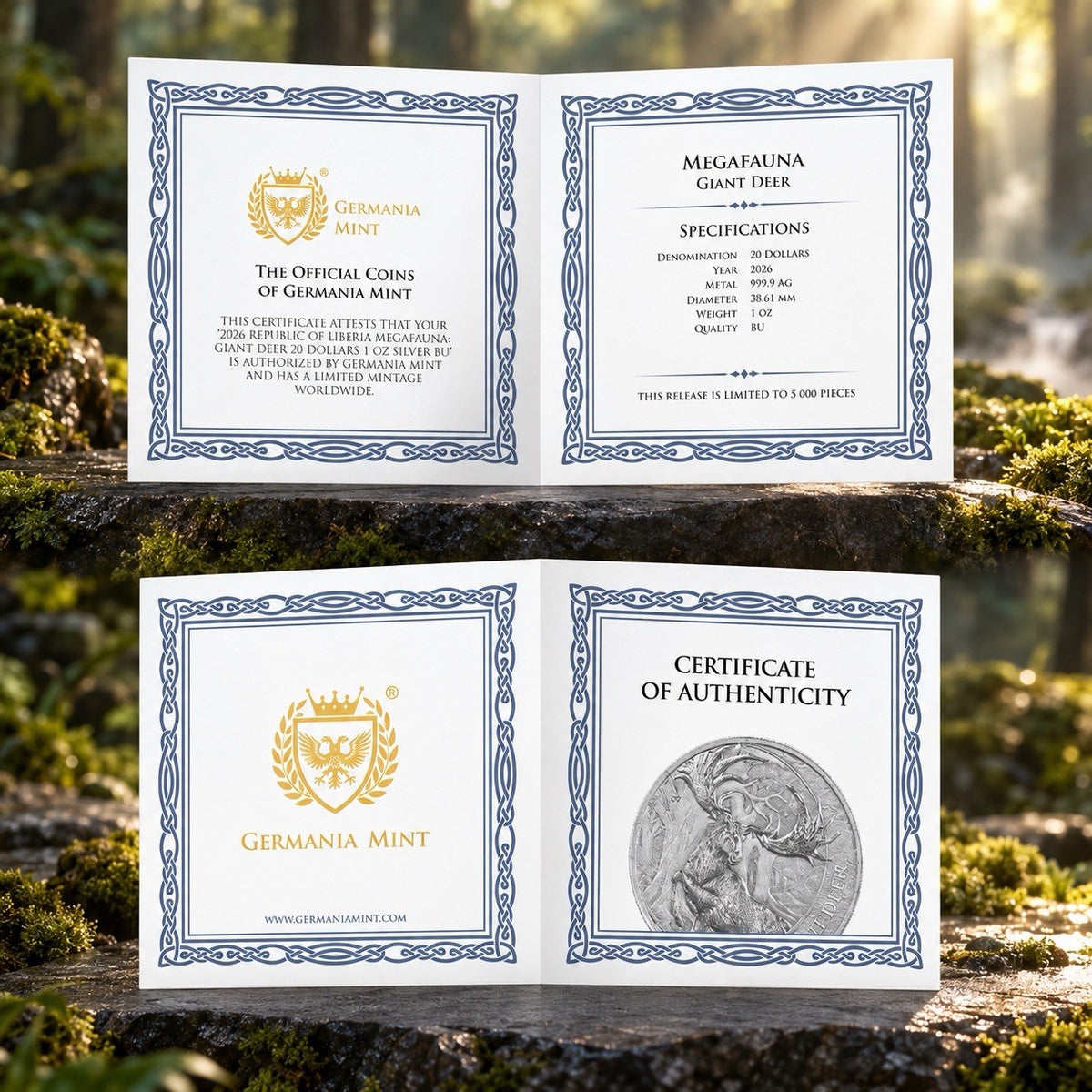 2026 Liberia Megafauna  Giant Deer BU 1 oz Silver Coin Germania Mint (PRE-ORDER)
