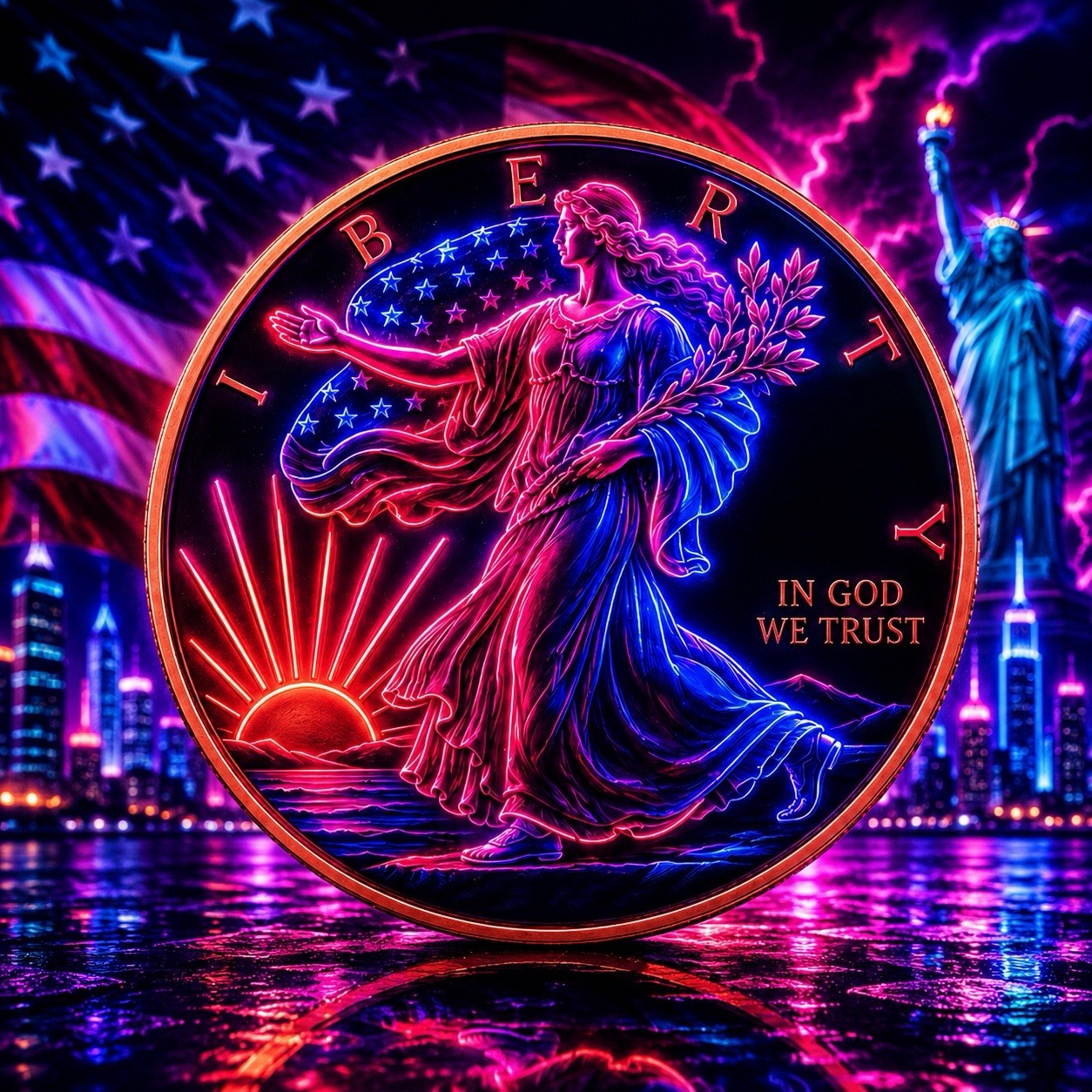 2026 Statue of Liberty Series: Neon 3D UV ACE 5oz Copper Coin
