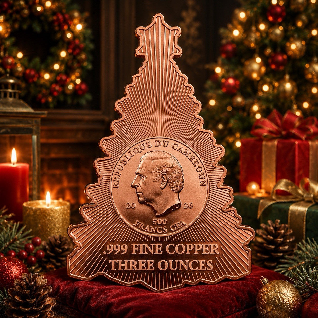 2026 Cameroon Christmas Tree Shaped 3 oz Copper Coin