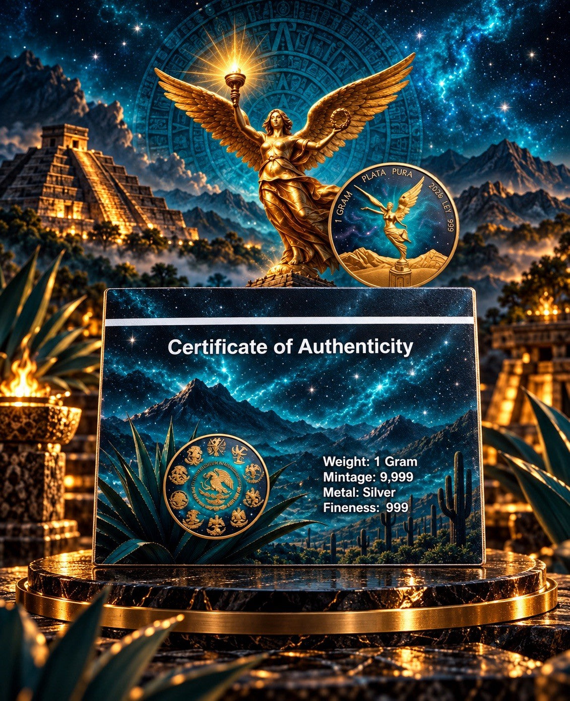 2026 Mexico Libertad Turquoise Starry Night 1g Silver Medal In a Card
