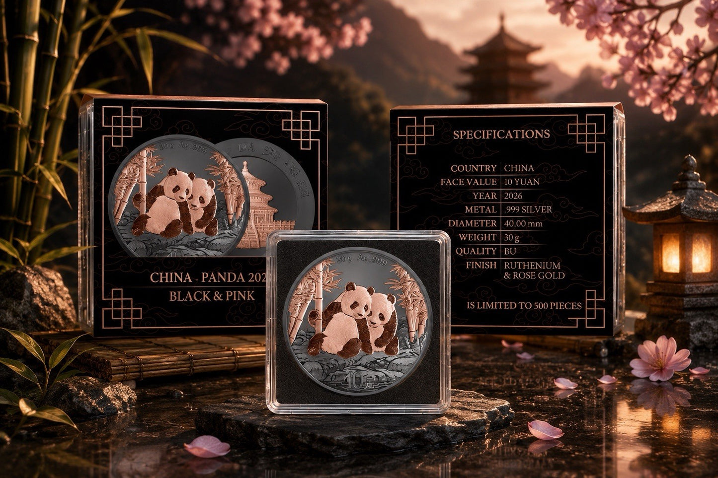 2026 China Panda Black & Pink Edition 1 oz Silver Coin