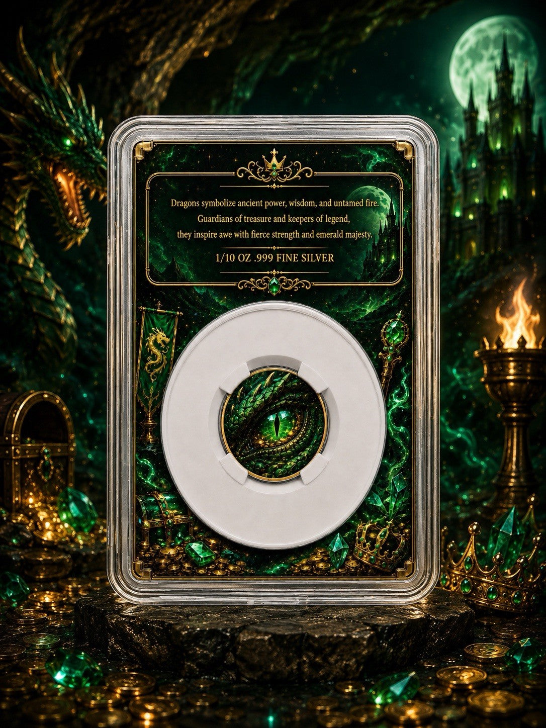 2026 Emerald Dragon 1/10 oz .999 Silver Coin in Slab