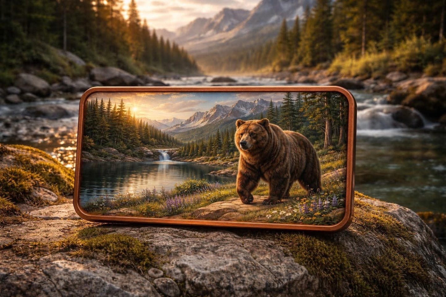 Grizzly Bear Proof AVDP .999 10 Oz Copper Bar Colorized