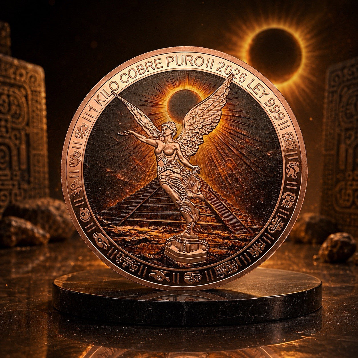 2026 Aztec Lunar & Solar Eclipse Colorized 1 Kilo Copper Medal