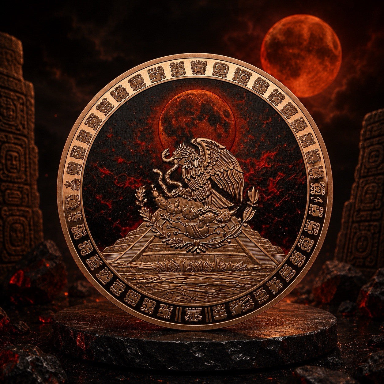 2026 Aztec Lunar & Solar Eclipse Colorized 1 Kilo Copper Medal