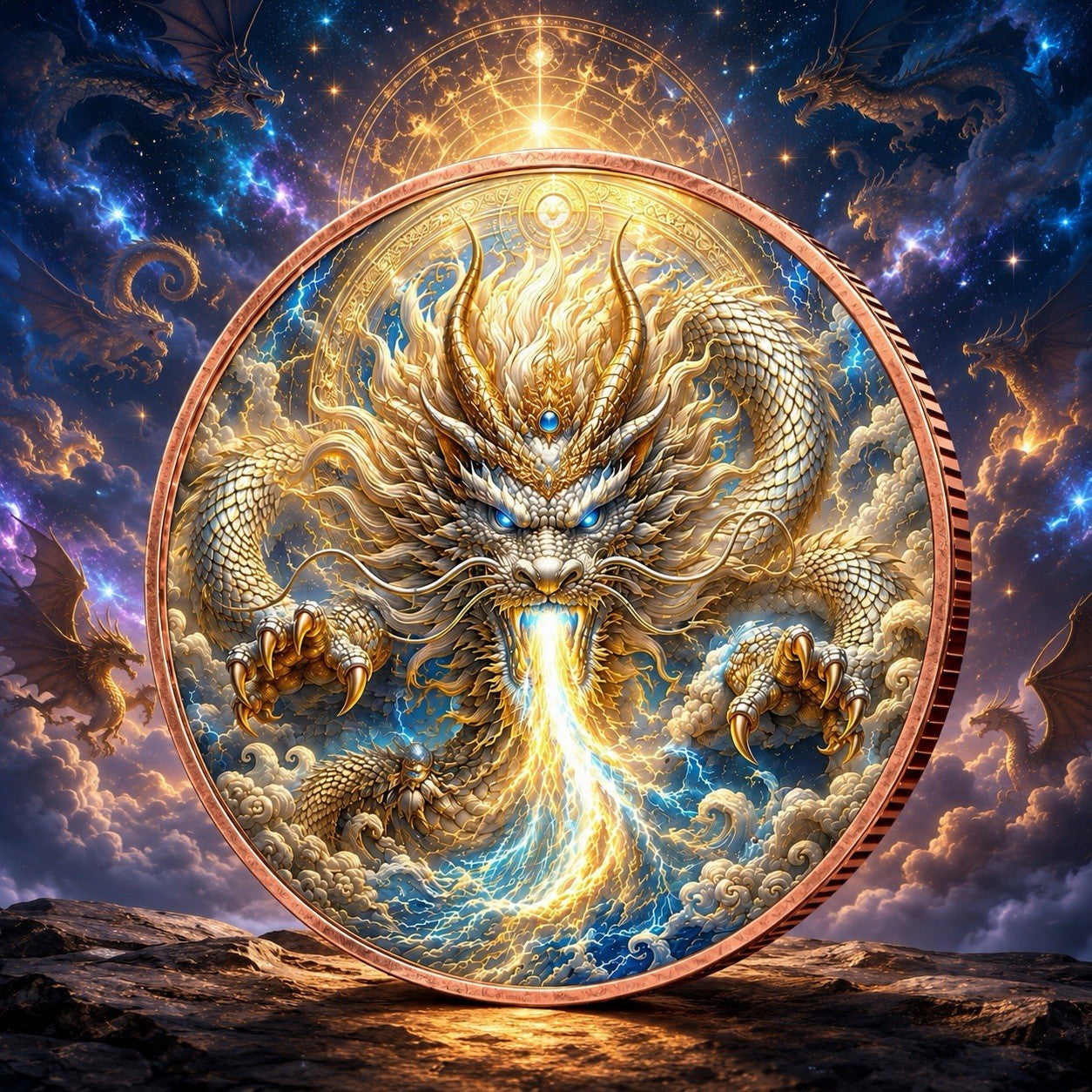 2026 Chinese Myth Dragon Series: Golden Fury UV 1 oz Copper Coin