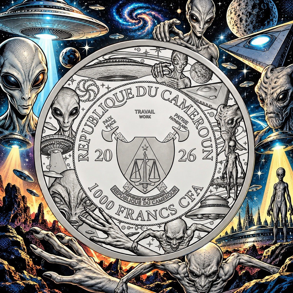 2026 Cameroon Alien Eye 1 oz .999 Silver Proof Coin Colorized Space Eye