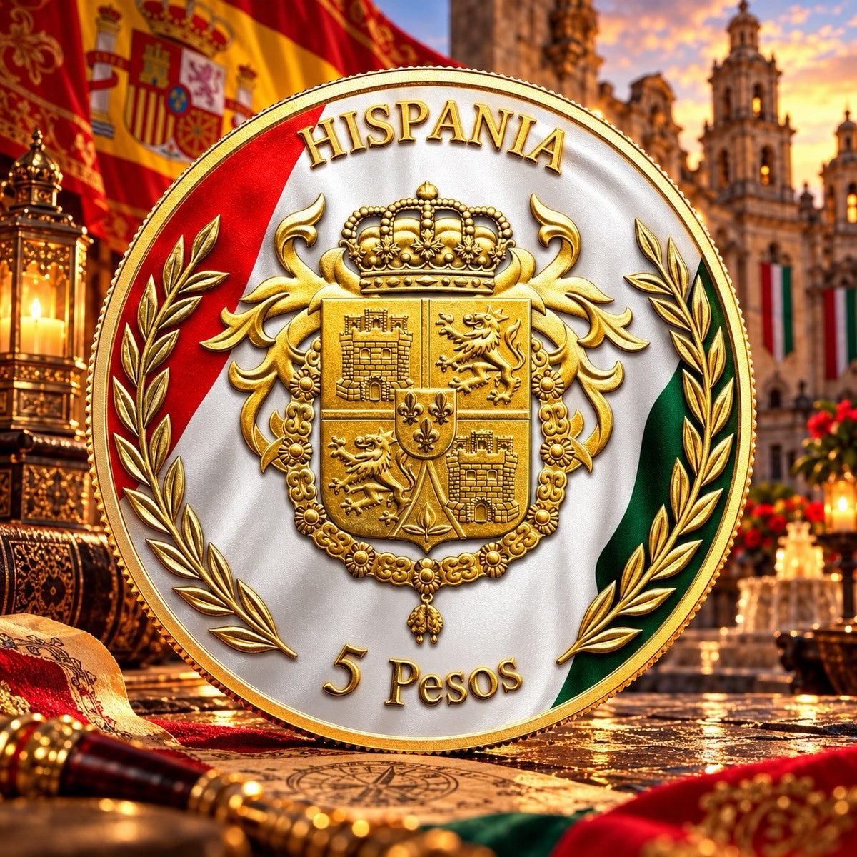 2025 Hispania Hispania Mexican Flag 24k Gold Gilded 1 oz Silver Coin