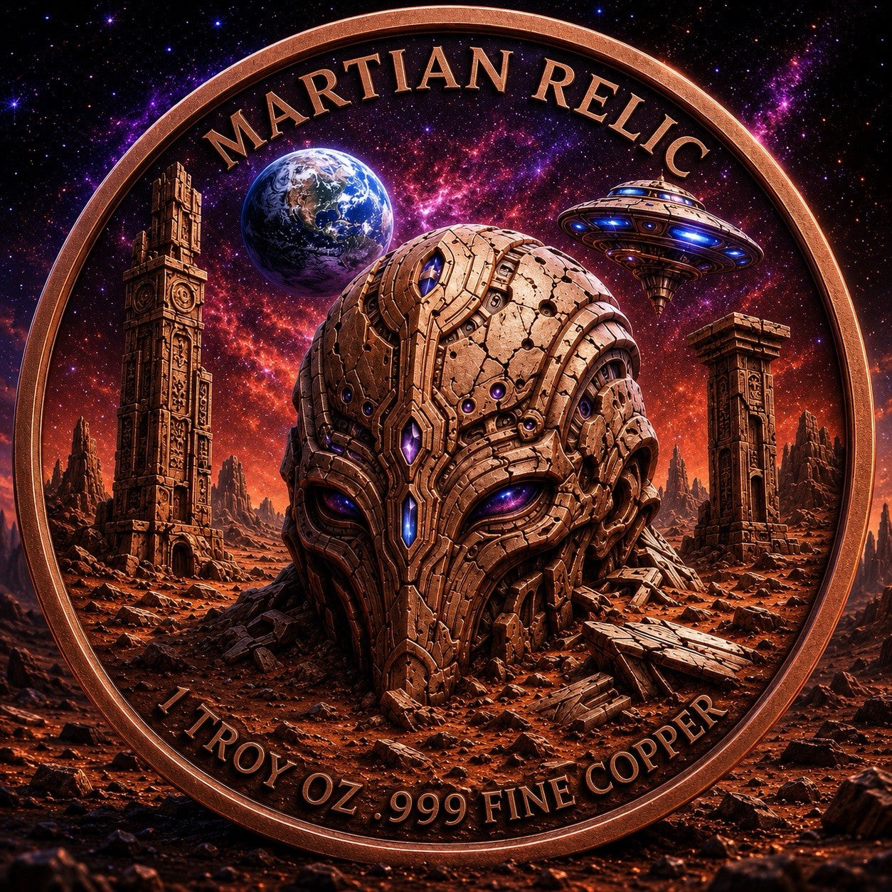 2026 Beyond the Universe: Martian Relic 1oz Copper Round  Glow effect