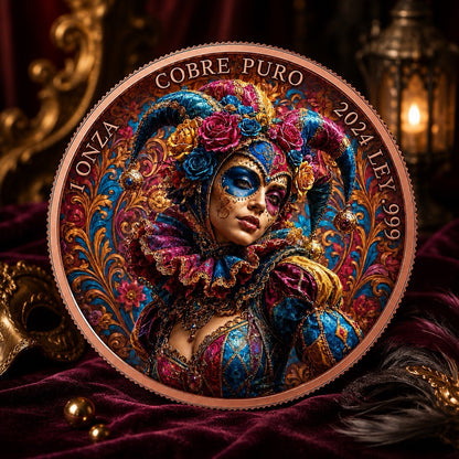 2024 Lady Mexican Carnival Mask  Ley .999 1oz Pure Copper Round