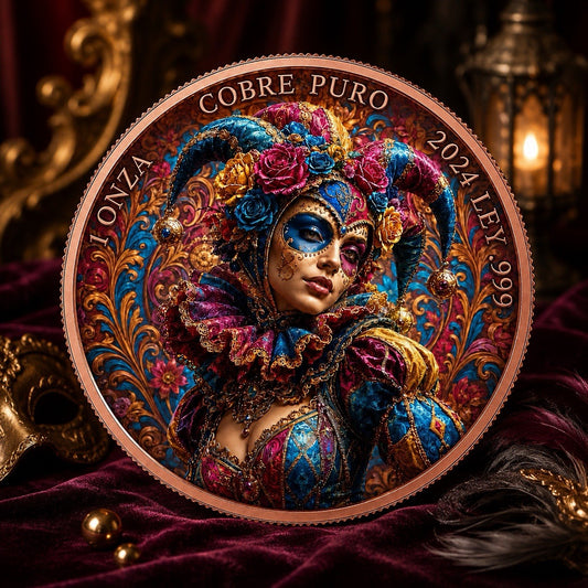 2024 Lady Mexican Carnival Mask  Ley .999 1oz Pure Copper Round