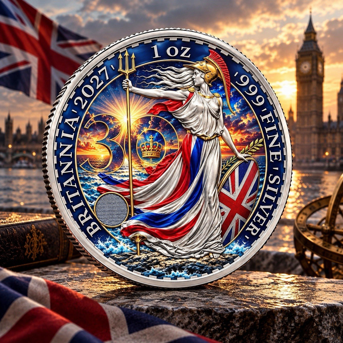 2027 Great Britain 3-Coin 30th Anniversary 1.35 oz .999 Silver Set
