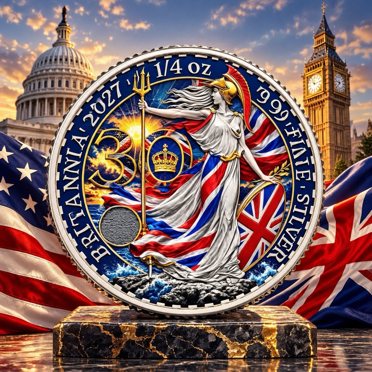 2027 Great Britain 3-Coin 30th Anniversary 1.35 oz .999 Silver Set