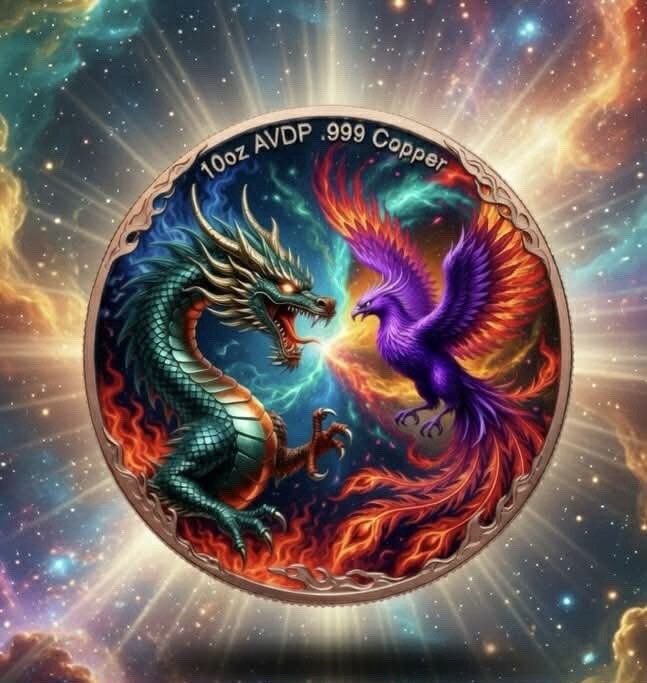 10 oz Colorized Copper Coin Dragon vs Phoenix Yin Yang Design Collectible
